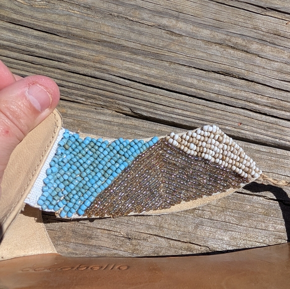 Cocobelle Blue And Silver Beaded Tan Sandals Size 8 - Picture 3 of 8